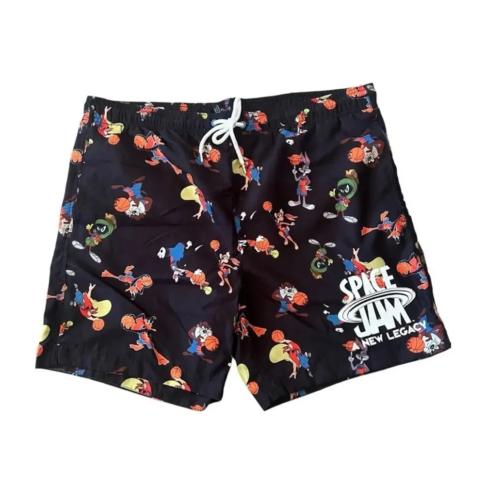 Space Jam Mens Bugs Bunny Taz Tweety Marvin Pacsun Swim Shorts Trunks: Size M